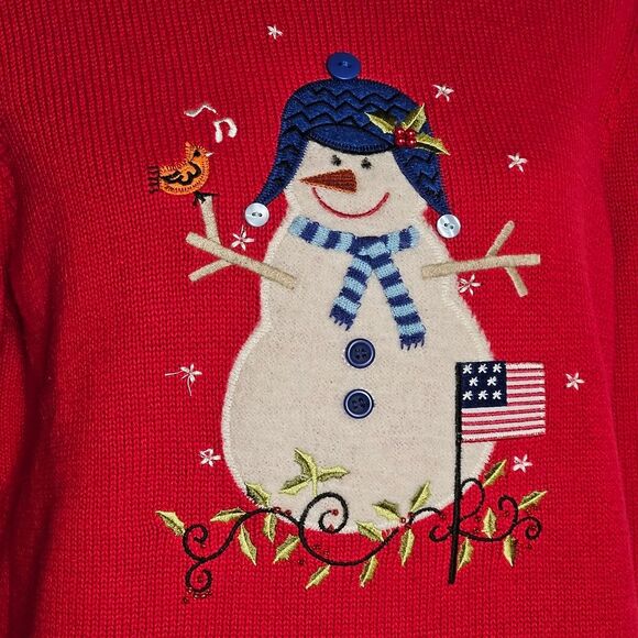 Christopher & Banks Red Snowman American Flag Pullover Knit Christmas Sweater - Picture 3 of 10